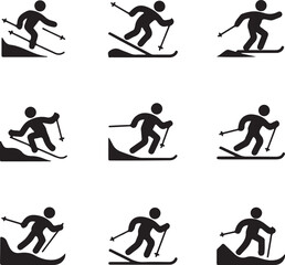 Obraz premium Collection of Skiing Icons Diverse Ski Positions and Styles