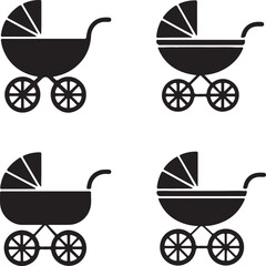 Four Classic Baby Stroller Icons Black Silhouette Vector Illustrations