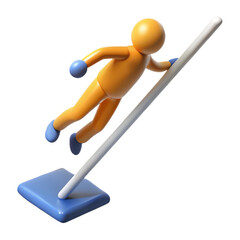 Orange character balances on a pole with blue feet and hands isolated on white background