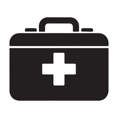 Obraz premium Black silhouette of a first aid kit with a white cross isolated on white background