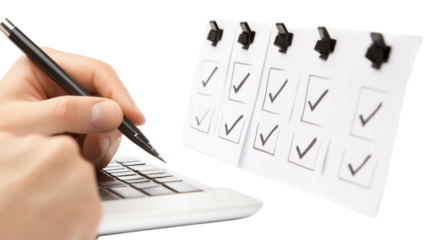 Two individuals engaged in a meeting at a table in discussion on white background