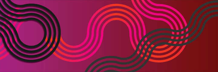 Modern pink abstract horizontal banner background with glowing geometric lines. Suitable for covers, brochures, presentations, pamphlets. vector