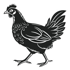Fototapeta premium Black Silhouette Chicken Walking White Background Minimalist