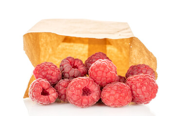 Fresh sweet raspberries isolated on white background, macro
