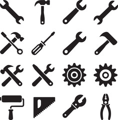 Obraz premium Collection of Hand Tools Icons Wrenches, Hammers, Screwdrivers, and More
