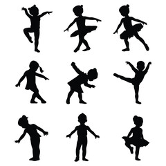 Ballet Dance Silhouettes, Stock Image Silhouette, Graceful Ballerina Poses Isolated on White Background