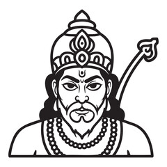 Line art illustration of Hanuman with a powerful expression and traditional attire