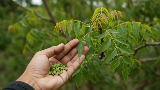 Fresh Neem Leaves and Seeds Harvest