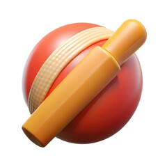 Stylized 3d render of a cricket ball and bat isolated on white background