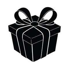 Elegant black silhouette of a gift box with a beautifully tied ribbon and bow perfect for holiday celebrations and special occasions