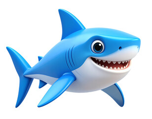Smiling 3D Cartoon Shark Icon with Big Eyes – Transparent Background PNG