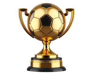 Angled 3D Golden Soccer Trophy with Embossed Texture – Transparent PNG