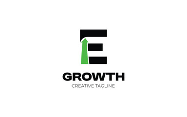 Letter E logo with arrow up for growth logo, investment and finance company