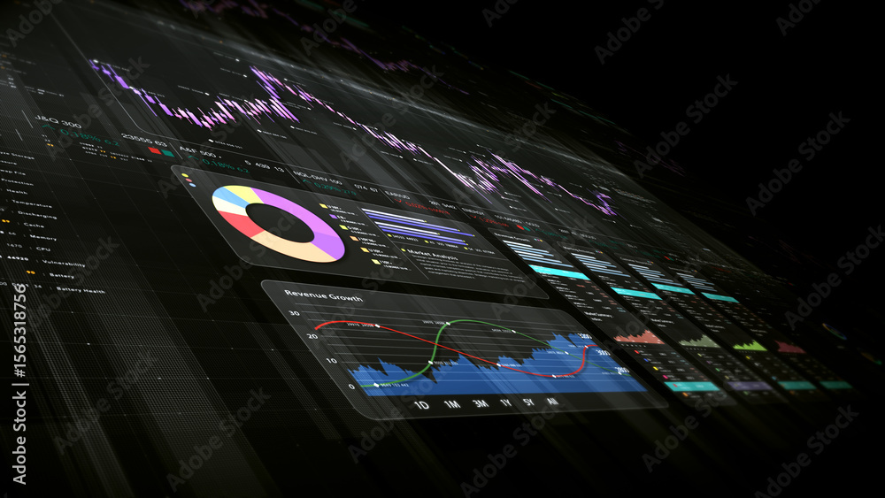 Aufkleber Dynamic data visuals for business info graphics, animated charts, and data-driven insights for a business meeting mock-up. Explore the world of trading, stock exchanges, and crypto