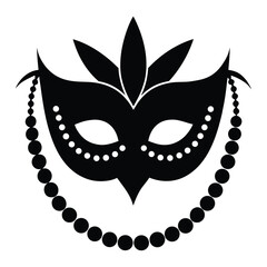 Elegant black silhouette of a venetian masquerade mask adorned with colorful beads perfect for carnival or festive event invitations and decorations