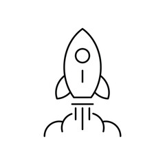 Rocket launch startup innovation boost concept icon vector illustration for business mission success progress strategy development minimal line art.