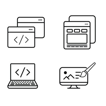 Web development coding interface browser screen editor design icon vector illustration for programming software UI UX digital project template.