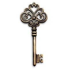 Ornate antique bronze key isolated