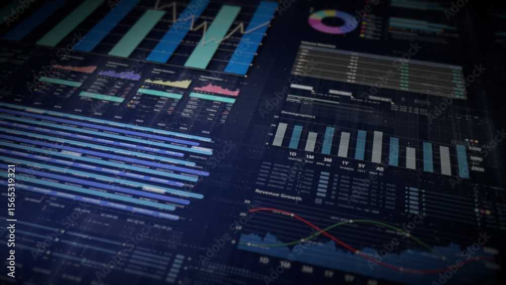 Aufkleber Dynamic data visuals for business info graphics, animated charts, and data-driven insights for a business meeting mock-up. Explore the world of trading, stock exchanges, and crypto