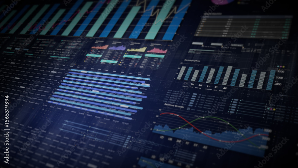 Aufkleber Dynamic data visuals for business info graphics, animated charts, and data-driven insights for a business meeting mock-up. Explore the world of trading, stock exchanges, and crypto
