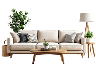 Minimalist Living Room Furniture Set with Neutral Tones – Isolated 3D Render PNG