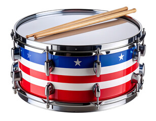  Angled View of Red, White, and Blue Marching Snare Drum with Star Motif – Transparent PNG
