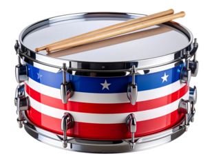  Angled View of Red, White, and Blue Marching Snare Drum with Star Motif – Transparent PNG