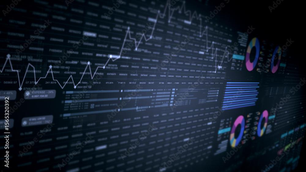 Aufkleber Dynamic data visuals for business info graphics, animated charts, and data-driven insights for a business meeting mock-up. Explore the world of trading, stock exchanges, and crypto