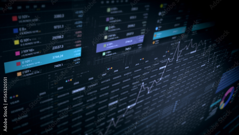 Aufkleber Dynamic data visuals for business info graphics, animated charts, and data-driven insights for a business meeting mock-up. Explore the world of trading, stock exchanges, and crypto