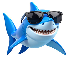 Cool Sunglass-Wearing Cartoon Shark 3D Render – Transparent PNG Icon