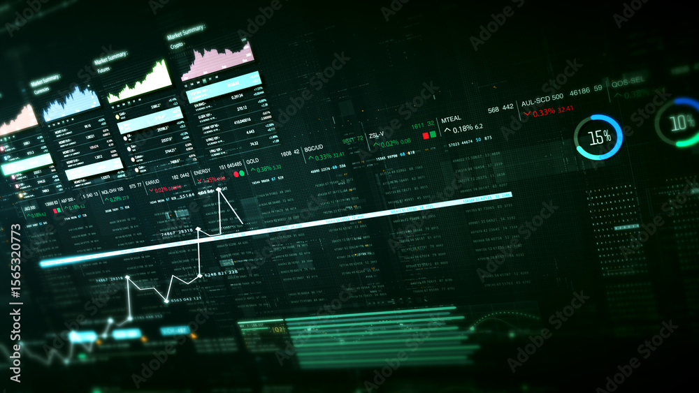 Aufkleber Dynamic data visuals for business info graphics, animated charts, and data-driven insights for a business meeting mock-up. Explore the world of trading, stock exchanges, and crypto