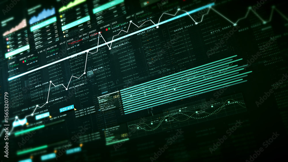 Aufkleber Dynamic data visuals for business info graphics, animated charts, and data-driven insights for a business meeting mock-up. Explore the world of trading, stock exchanges, and crypto