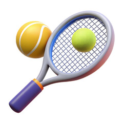 Stylized tennis racquet and balls with a vibrant color scheme isolated on white background