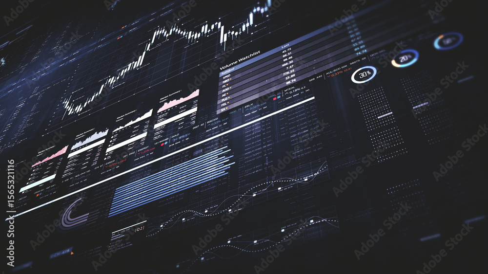 Aufkleber Dynamic data visuals for business info graphics, animated charts, and data-driven insights for a business meeting mock-up. Explore the world of trading, stock exchanges, and crypto