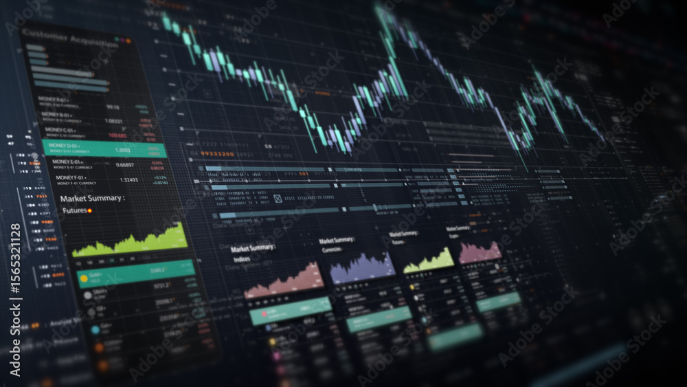 Aufkleber Dynamic data visuals for business info graphics, animated charts, and data-driven insights for a business meeting mock-up. Explore the world of trading, stock exchanges, and crypto