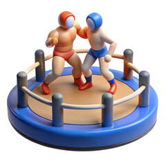 Two cartoon wrestlers in a ring locked in combat isolated on white background