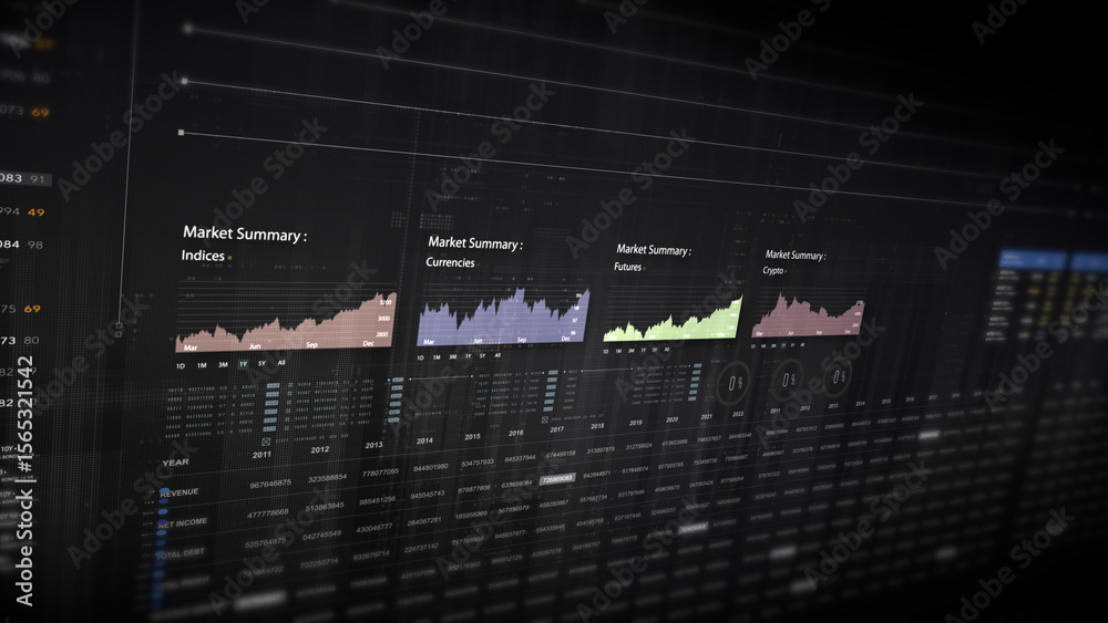 Aufkleber Dynamic data visuals for business info graphics, animated charts, and data-driven insights for a business meeting mock-up. Explore the world of trading, stock exchanges, and crypto