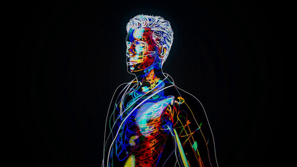 Conceptual 3D illustration of a martial arts man