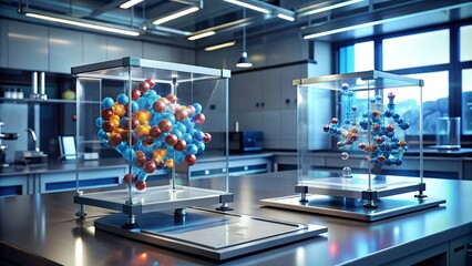 Futuristic Bioinformatics Dashboard with 3D DNA Interface in Virtual Lab, futuristic lab, bioinformatics, Bioengineering Control Panel, biotech, Ultra-HD bioinformatics control system