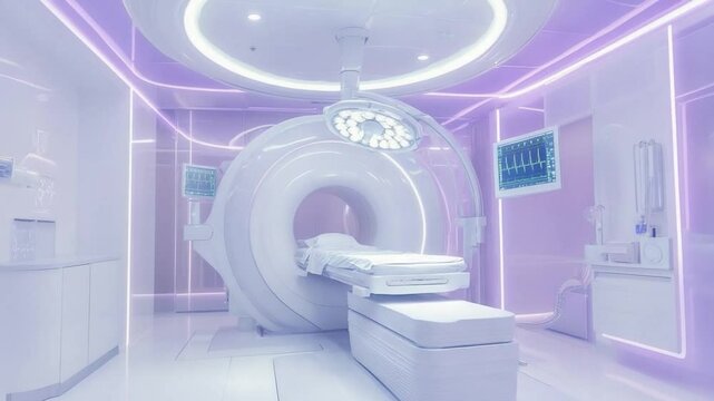 Modern MRI: A futuristic MRI machine is showcased in a state-of-the-art medical facility, highlighting the cutting-edge technology and advanced healthcare capabilities.