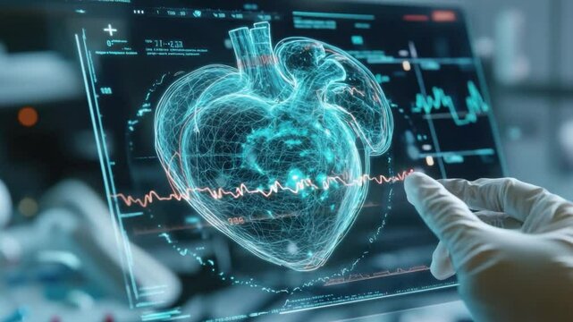 Digital Heartbeat: A digital heart display is examined by medical professional showcasing innovative technology in healthcare.