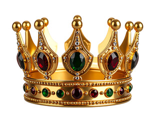 Royal Gold Crown with Ornate Details – Front View PNG on Transparent Background