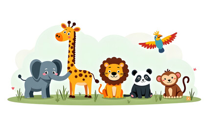 Naklejka premium Jungle Animals Set with Cute Elephant