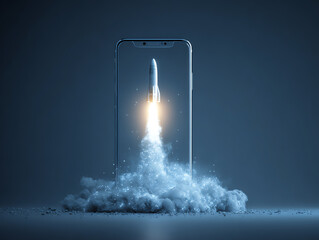 Rocket launching from a smartphone screen.