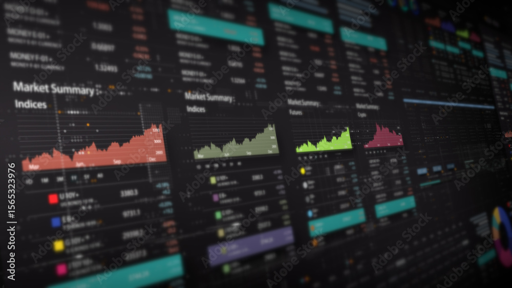 Aufkleber Dynamic data visuals for business info graphics, animated charts, and data-driven insights for a business meeting mock-up. Explore the world of trading, stock exchanges, and crypto