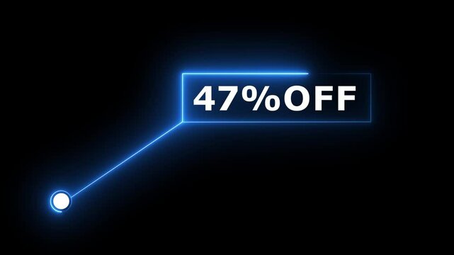 47% OFF text on Neon speech bubble line animation on black background. Ideal for sales, free offers, e commerce discounts, marketing videos, banners.