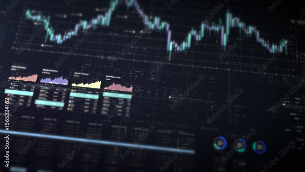 Aufkleber Dynamic data visuals for business info graphics, animated charts, and data-driven insights for a business meeting mock-up. Explore the world of trading, stock exchanges, and crypto