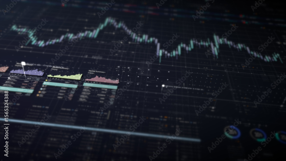 Aufkleber Dynamic data visuals for business info graphics, animated charts, and data-driven insights for a business meeting mock-up. Explore the world of trading, stock exchanges, and crypto