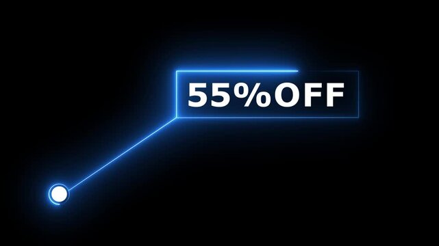 55% OFF text on Neon speech bubble line animation on black background. Ideal for sales, free offers, e commerce discounts, marketing videos, banners.