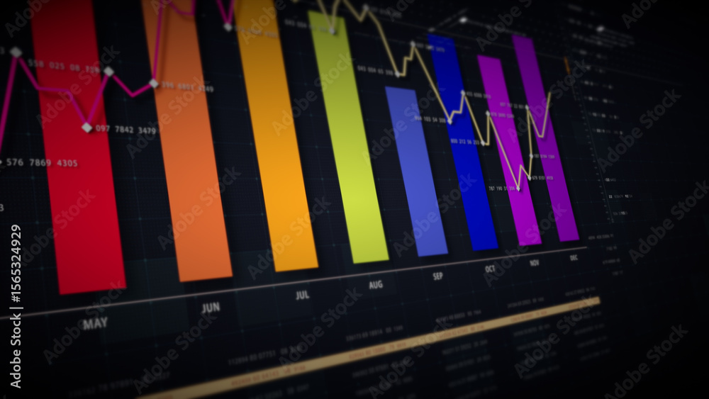 Aufkleber Dynamic data visuals for business info graphics, animated charts, and data-driven insights for a business meeting mock-up. Explore the world of trading, stock exchanges, and crypto